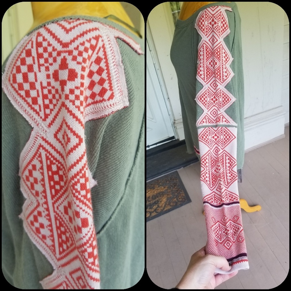 🆕️ Free People Nordic Pieced Patchwork Sleeve Top - Picture 5 of 8